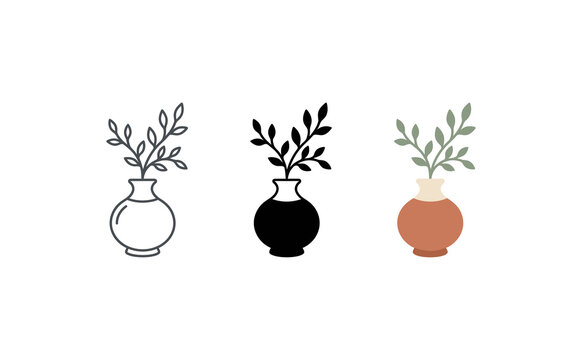 Minimalist plant vase icons set vector illustration in diverse styles