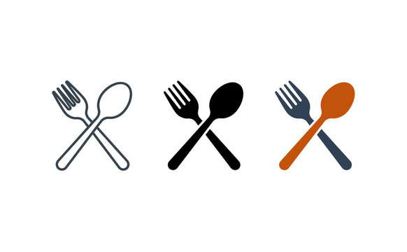 Fork and spoon vector icon set for restaurant and cafe menus design logo