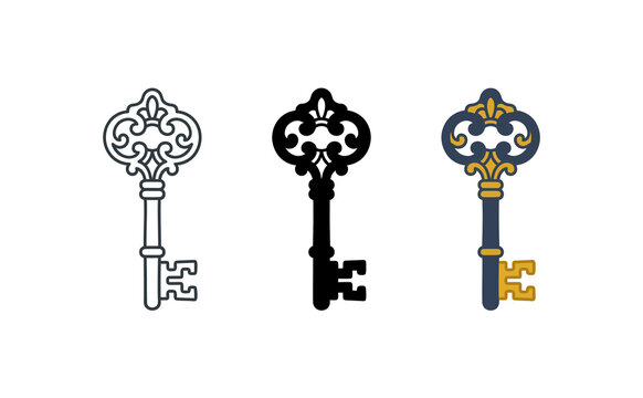 Vintage keys vector icon set illustration on isolated white background