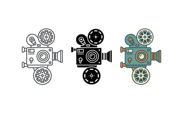 Vintage film projector icons set vector illustration in retro style design