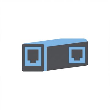 A simple flat vector icon representing an ethernet network cable coupler or adapter.