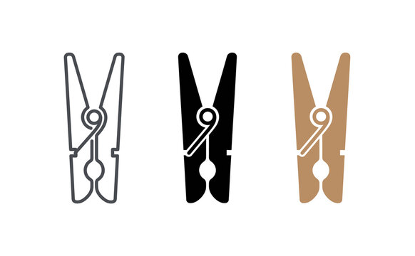 Clothespin vector icon set in outline, solid, and color styles