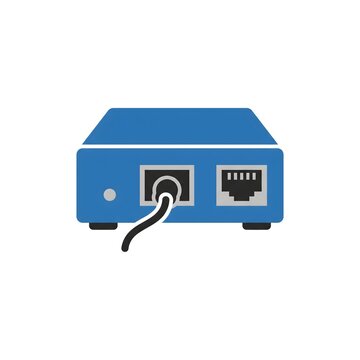 Flat vector icon of a network router with ethernet cable connection.