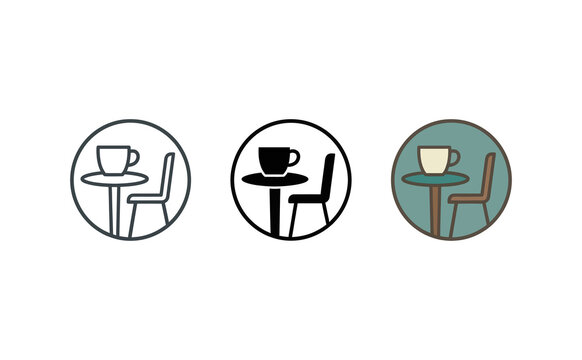 Coffee shop logo icon set featuring table, chair and cup vector designs