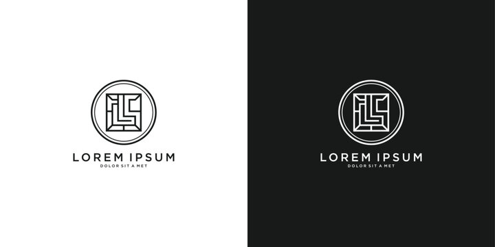 Minimalist labyrinthine circular logo with monogram letters fls