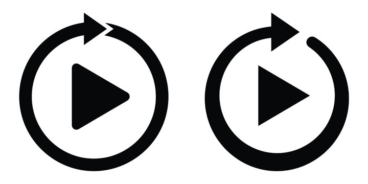 Arrow icons with play buttons inside for video and media interface design for digital projects isolated on a transparent background