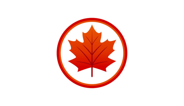 Red maple leaf logo icon inside circular frame vector illustration isolated on white background