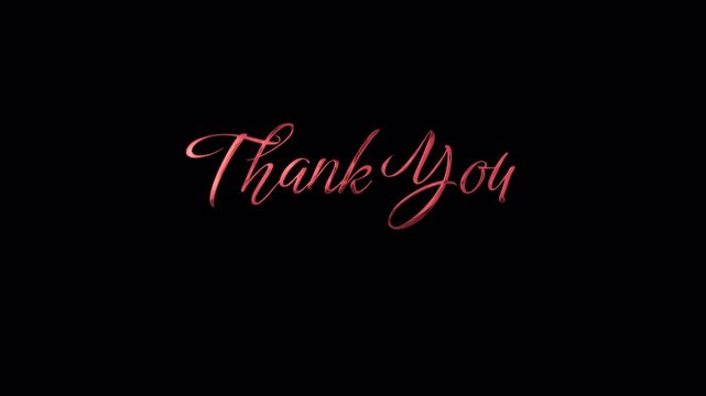 Elegant red metallic cursive text animation that says Thank You For Your Loyalty on a black background for vfx projects with alpha channel transparency
