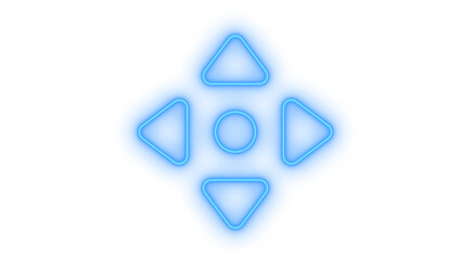 Glowing neon game controller arrow pad icon isolated on transparent background. Directional navigation buttons. Joystick controls. Gamepad UI. © mominulim