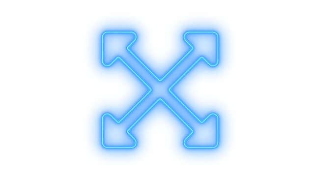 Glowing neon expand arrow icon isolated on transparent background. Fullscreen sign. Resize symbol. Multi directional pointer. Outward directions.