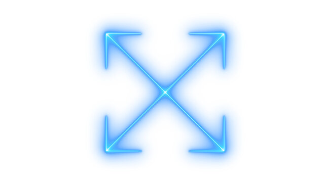Glowing neon expand or fullscreen arrows icon isolated on transparent background. Resize symbol. Outward navigation. Scale sign. Maximize pointer