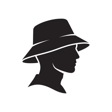 Minimalist Silhouette Illustration of a Man Wearing a Classic Bucket Hat for Modern Fashion Design Projects