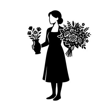 Floral artist with a bouquet of flowers and a vase, representing the art of floristry and flower arrangement services