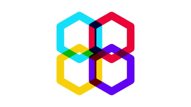 Interlocking Colorful Hexagon Logo | Abstract Geometric Technology Background