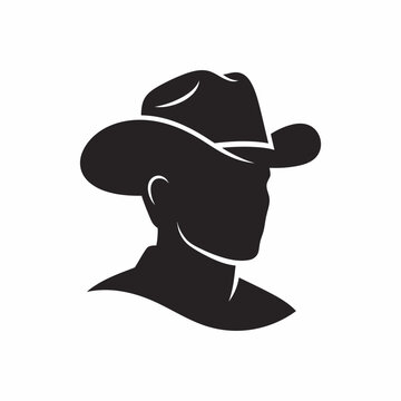 Black Silhouette Vector of a Man Wearing a Traditional Cowboy Hat in Profile View for Western Design