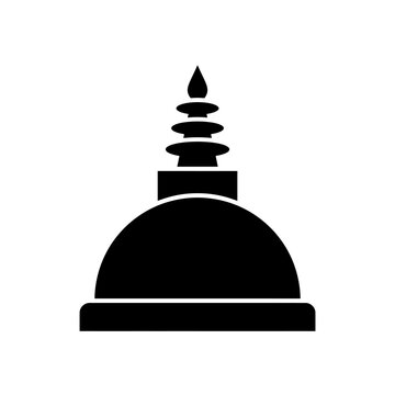 Minimalist black silhouette icon of a Buddhist stupa or pagoda, symbolizing spiritual heritage and Asian architectural design with a serene and ancient aesthetic