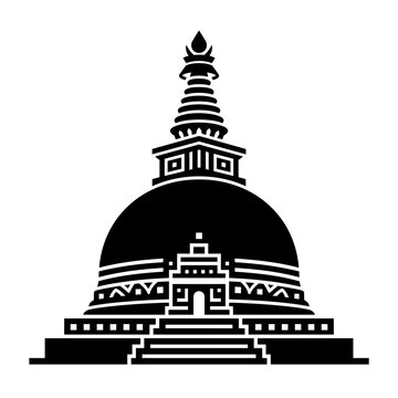 Black Stupa Pagoda Silhouette Icon Representing Buddhist Architecture and Spirituality