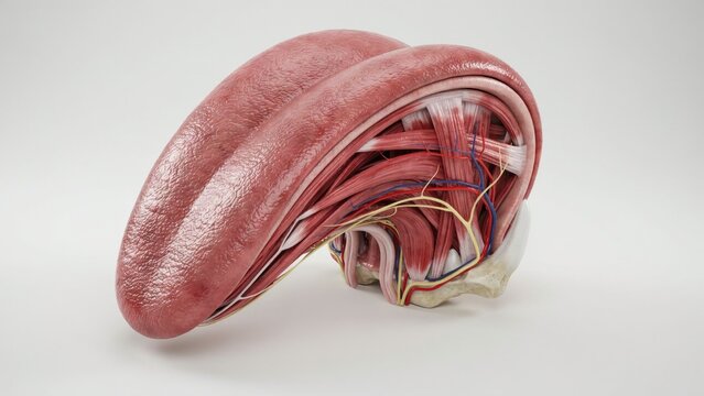 Human Tongue Anatomy Model, Detailed Cross-Section, Medical Illustration, Biological Study, Anatomical Diagram