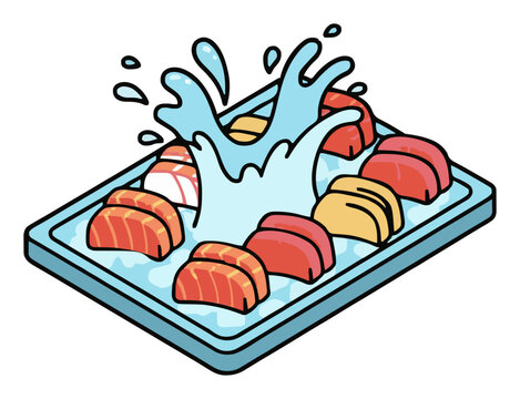 Fresh Sashimi Platter Japanese Food Vector Illustration. Generative AI