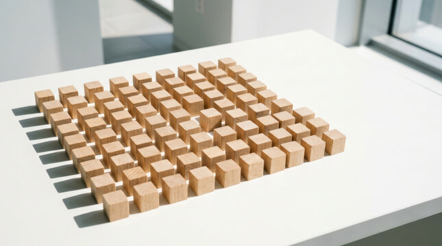 Wooden cube arrangement on white table highlights staffing shortages through organized workforce planning and resource allocation
