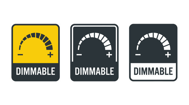 Dimmable light intensity indicator vector icons featuring three distinct styles for modern electrical product packaging design