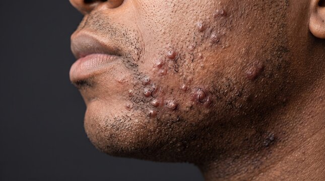 Severe Pseudofolliculitis Barbae and Ingrowing Hairs on Male Jaw