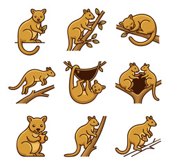 Obraz premium Cute marsupial animal character set in various poses and activities
