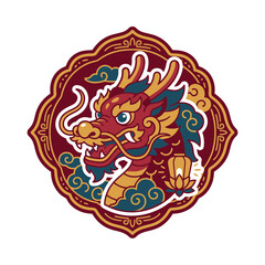 Obraz premium Traditional Chinese dragon head vector illustration badge