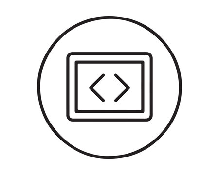 Computer monitor screen displaying programming code brackets icon vector