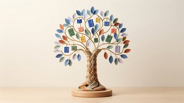 Knowledge tree with colorful book icons on branches