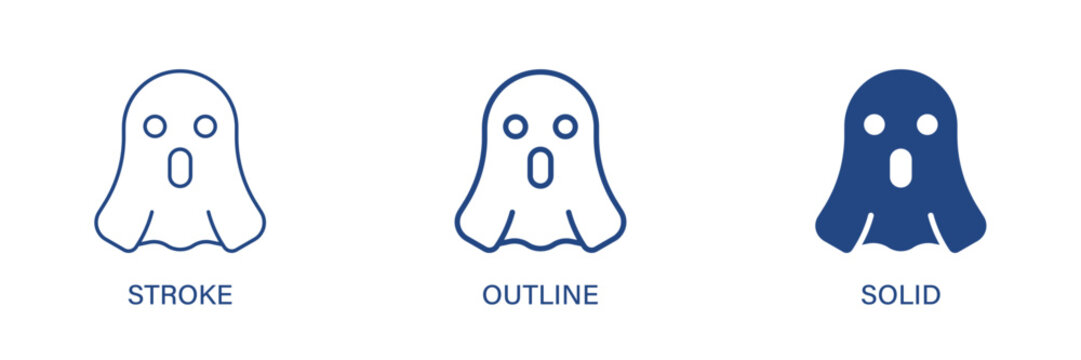 Ghost icon with editable stroke, outline and solid styles. Ghost, halloween icons. Vector icon illustration.