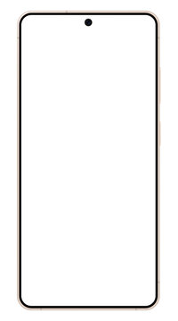 Realistic gold smartphone empty screen frame overlay mockup. Mobile phone display template isolated on transparent bg. Device front view. Smart phone vertical for social media. Vector illustration