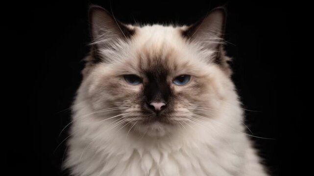Close up of a beautiful Ragdoll cat making eye contact