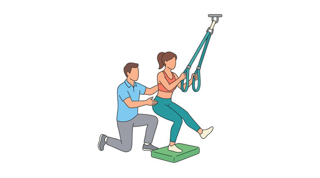 Woman exercising with trainer using TRX suspension straps