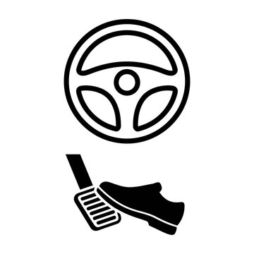 Steering wheel and foot on accelerator pedal icon