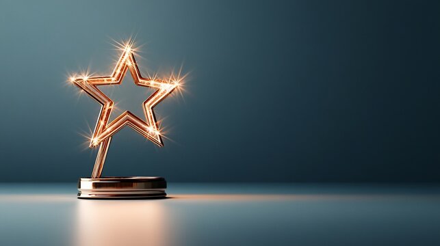 Glowing gold star award on a dark-blue base