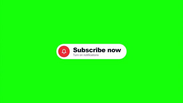 Subscribe now button with notification bell icon modern minimalist lower third green screen chroma key social media overlay for content creators editing