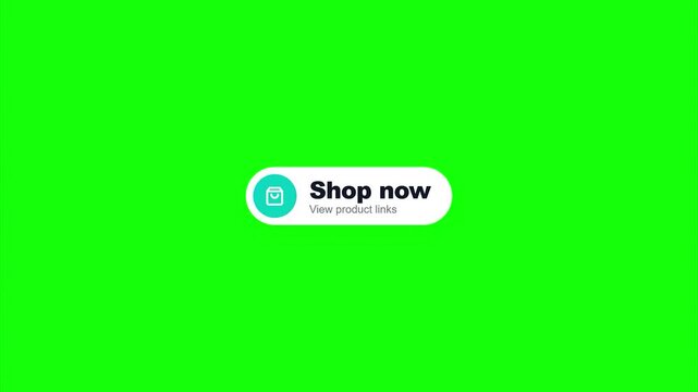 Shop now button call to action element modern clean graphic style green screen chroma key background for e-commerce marketing and online sales overlay