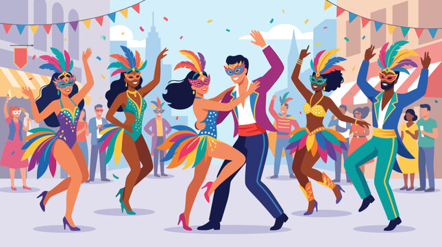 Vibrant Carnival Celebration With Dancers And Revelers In Festive Attire