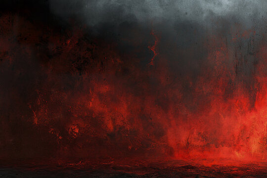 Burning red grunge wall background with intense glowing crimson texture creating dramatic and fiery atmosphere