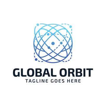 Modern Global orbit satellite connection lines grid sphere network communication technology world data logo design