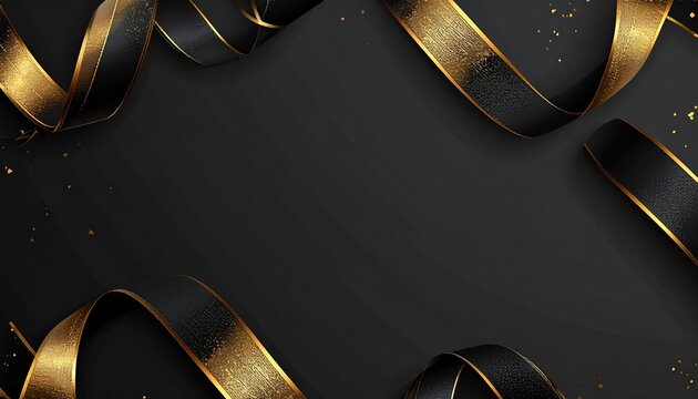 Luxury Black and Gold Ribbon Swirl Elegant Dark Background with Copy Space