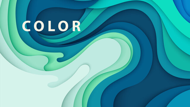 Abstract Paper Cut Background with Blue and Teal Waves