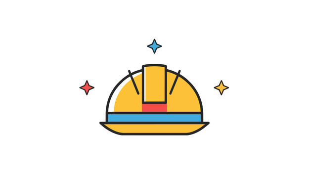 Yellow industrial safety helmet icon with colorful stars
