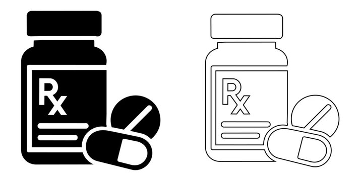 Healthcare icon prescription medicine bottle with pill and capsule icons vector illustration editable stroke