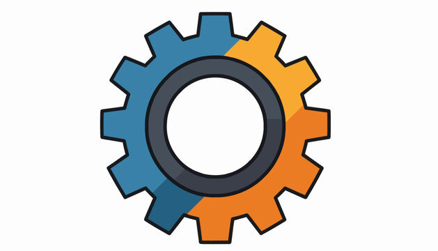 Single industrial gear icon with blue and orange colors