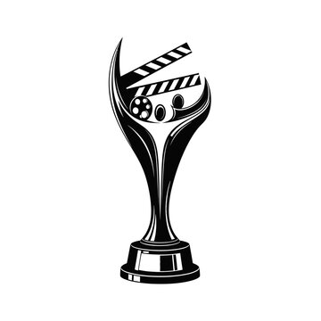 Film Award Trophy with Clapperboard and Film Reel Icon - Cinema Victory Concept
