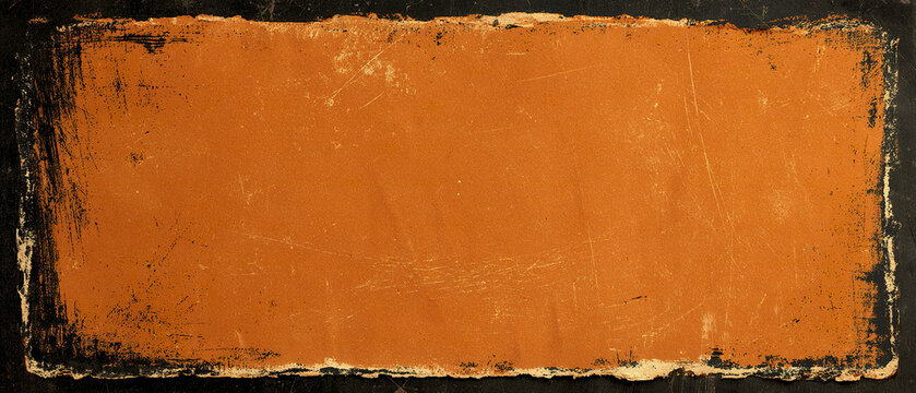 Dark beige grunge banner with wide horizontal orange surface and distressed frame creating vintage textured background