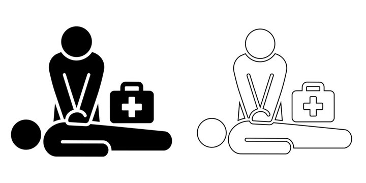 Healthcare icon cpr icon set, medical emergency assistance, person performing chest compressions on a patient with a first aid kit, vector illustration vector illustration editable stroke