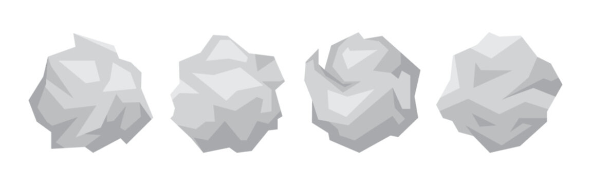 Paper ball flat cartoon style. Crumpled white paper. Isolated on white background. Vector illustration.